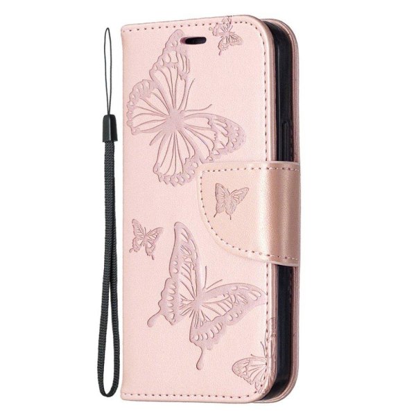 Butterfly läder iPhone 12 Mini fodral - Rosa Rosa