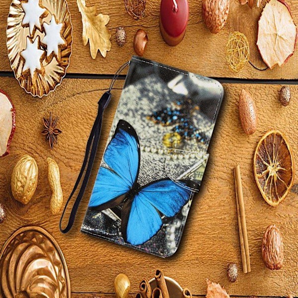 Wonderland iPhone 13 Pro Max flip etui - En Blå Sommerfugl Multicolor