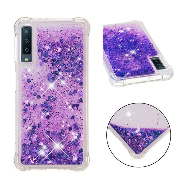 Samsung Galaxy A7 (2018) glitter pulver stødsikkert etui - Mørkelilla Purple