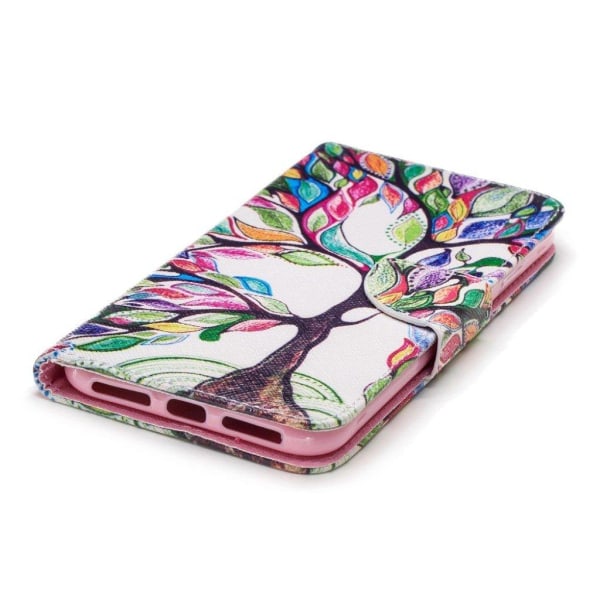 iPhone Xs Max flip cover i læder med mønsterprint - Farvet Træ Multicolor