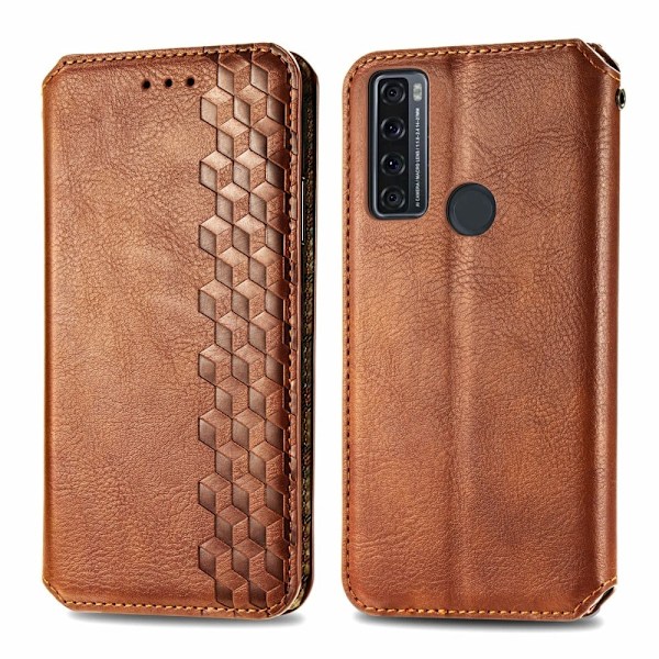 Nahkakotelo With A Stylish Rhombus Imprint For Tcl 20 Se - Ruskea Brown