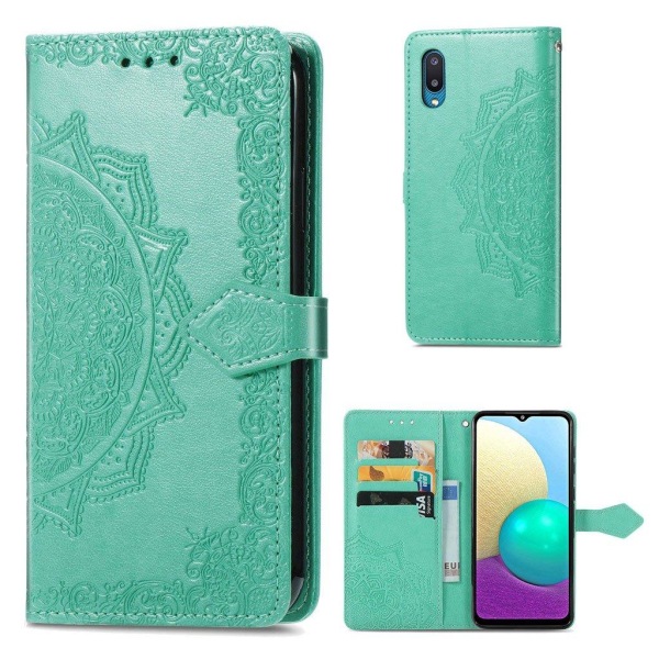 Mandala Samsung Galaxy A02 læderetui - Cyan Green