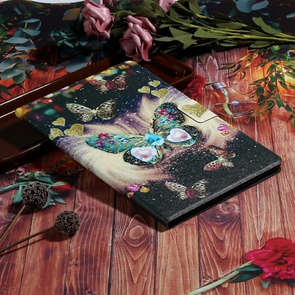 Samsung Galaxy Tab S7 Cool Mønster Lær Flippetui - Sommerfugl Multicolor