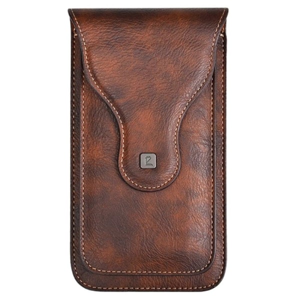 Universal leather waist pouch with hook - Brown Brun