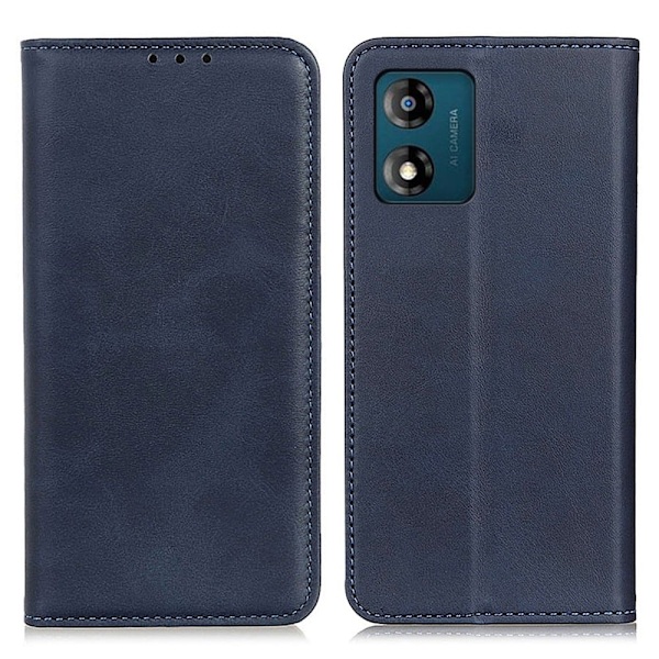 Flip Etui med Pung i Ægte Læder til Motorola Moto E13 - Blå Blue