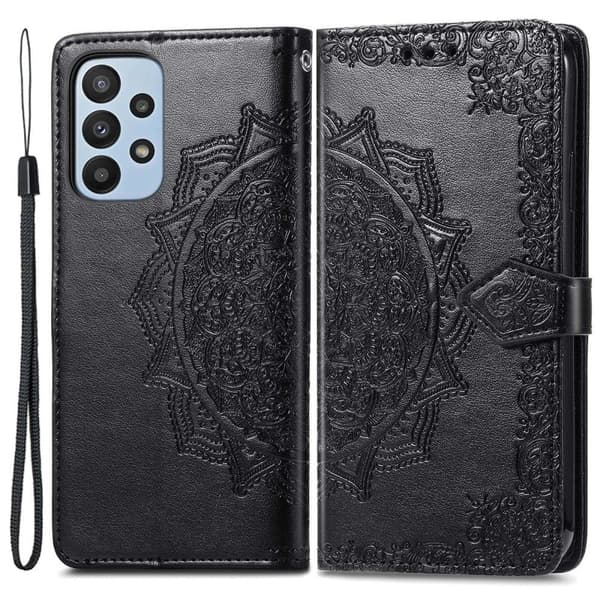 Mandala Samsung Galaxy A23 nahkakotelo - Musta Black