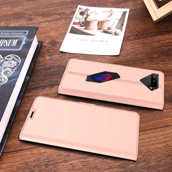 Glat og tyndt premium Asus ROG Phone 5 læderetui - Rødguld Pink