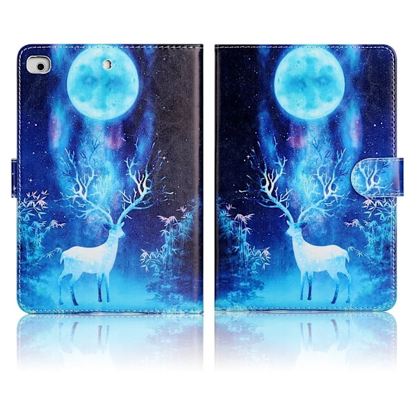 iPad Mini (2019) mönster läder flip fodral - älg and måne Blå