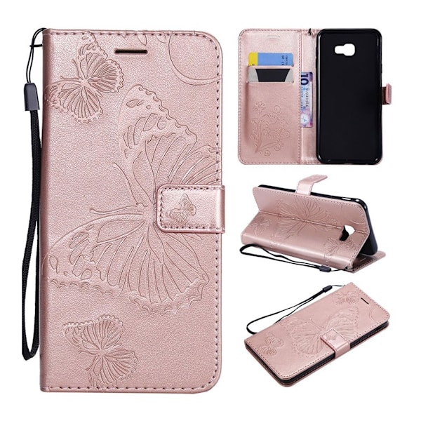 Samsung Galaxy J4 Plus (2018) synteetti nahkainen perhos printti kuviollinen lompakko suojakotelo - Ruusu Kulta Pink