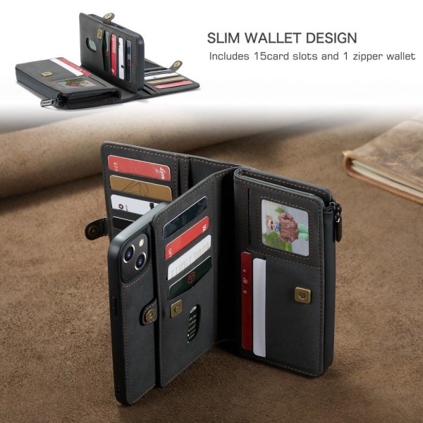 CaseMe 2-i-1 iPhone 13 fodral med plånbok - Svart Svart
