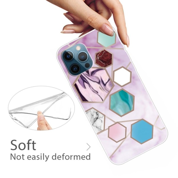 Marble design iPhone 14 Pro cover - Sekskantede Fragmenter I Lilla Multicolor