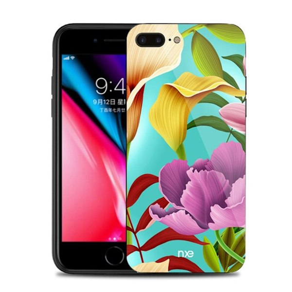 NXE iPhone 7 Plus,8 Plus Skal med en blom design - Gul lila multifärg