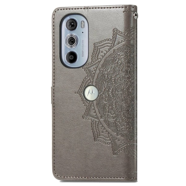 Mandala läder Motorola Edge 30 Pro fodral - Silver/Grå Silvergrå