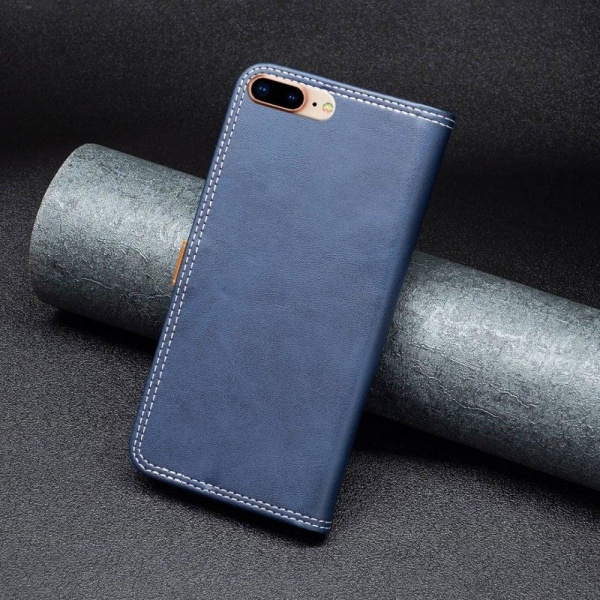 BINFEN to-farvet iPhone 7 Plus læderetui - Blå Blue