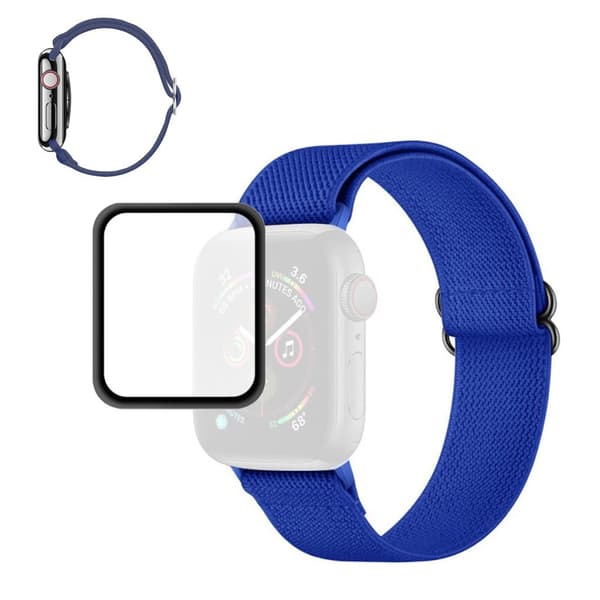 ENKAY Apple Watch 44mm elastinen kellohihna + näytönsuoja - Sininen Blue