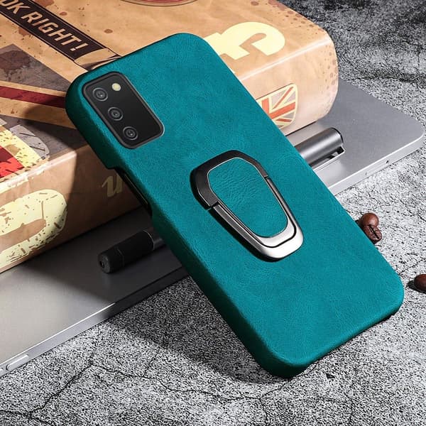 Stötsäkert läderfodral med oval kickstand för Samsung Galaxy A03s - Cyan Grön