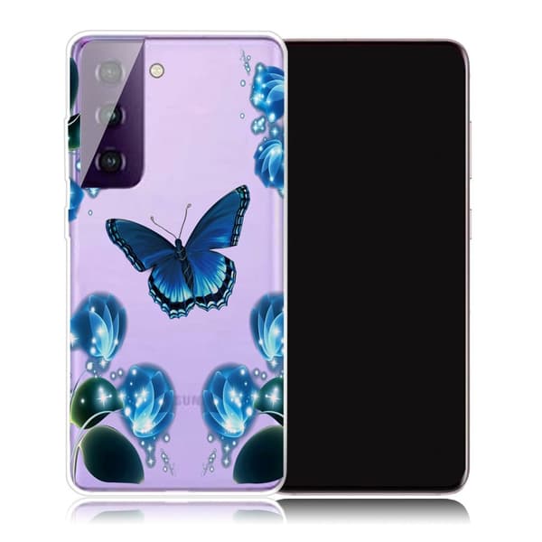 Deco Samsung Galaxy S21 Plus etui - sommerfugl og blomst Blue