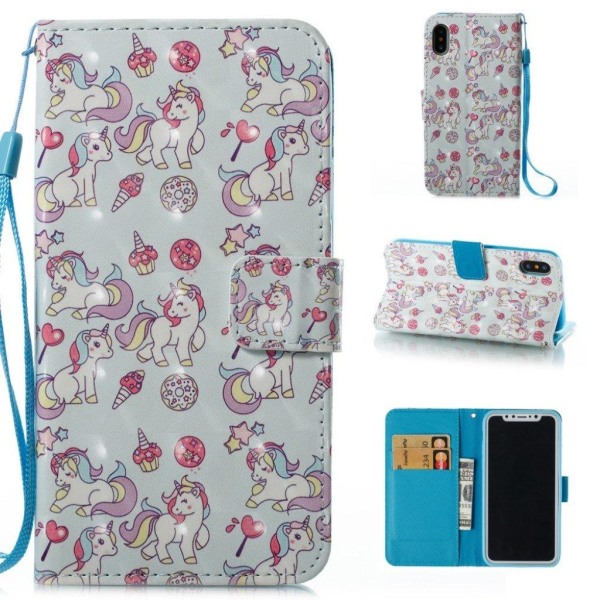 iPhone Xs Max Kuviollinen Valotäplä Koristeltu Synteetti Nahkainen Lompakko Suojakotelo - Yksisarviset Ja Makeiset Multicolor
