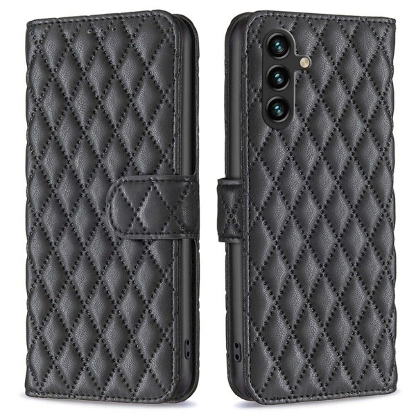 Rhombus pattern matte flip case for Samsung Galaxy A14 - Black Black