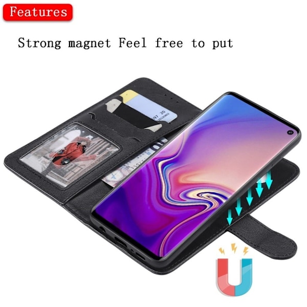 Samsung Galaxy S10 plånboksfodral i läder med löstagbar rem - svart Svart