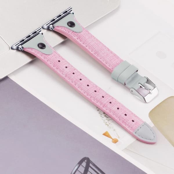 Apple Watch Series 5 / 4 44mm canvas genuine leather watch band - Pink / Grey Rosa