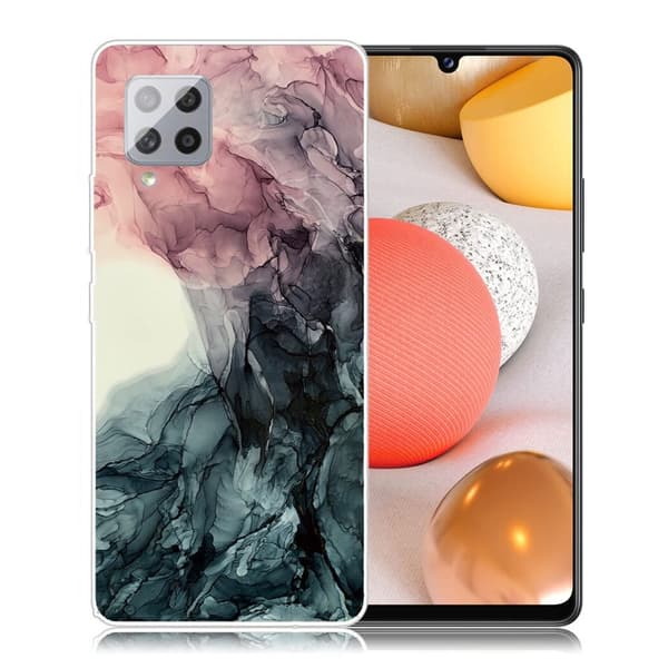 marmor Samsung Galaxy A42 5G etui - Pale pink and grøn marmor Multicolor