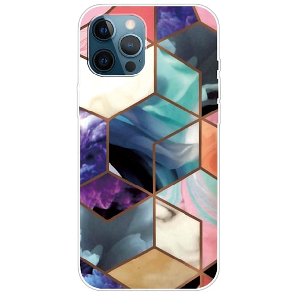 Marble design iPhone 14 Pro cover - Farverig Terning-Flise Multicolor