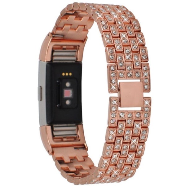 Urrem med rhinestone-dekor til Fitbit Charge 2 - Rødguld Pink