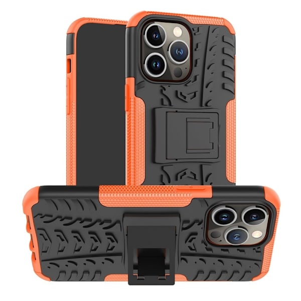 iPhone 14 Pro Max 6,7 tommer Anti-slip Cool Tire Texture Back Cover Kickstand Feature Hard Bumpresistent Soft Flexible Phone Shell - Orange Orange