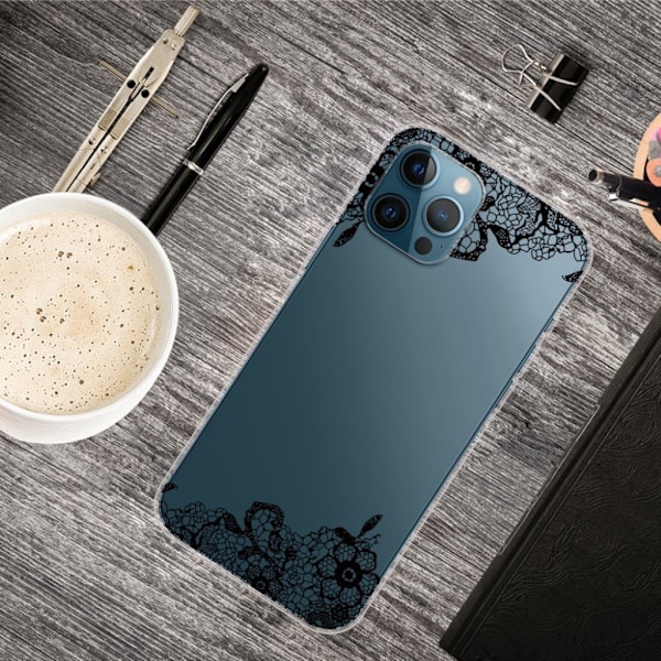 Slim Clear Pattern Printing Soft Flexible Back Phone Protective Cover Case iPhone 13 Pro 6.1 inch - Sort Black
