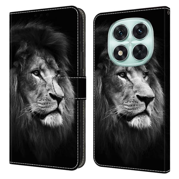 Xiaomi Redmi Note 14 Pro 5G plånboksfodral mönster utskrift stativ läder flip telefonskydd - Lejon Silvergrå
