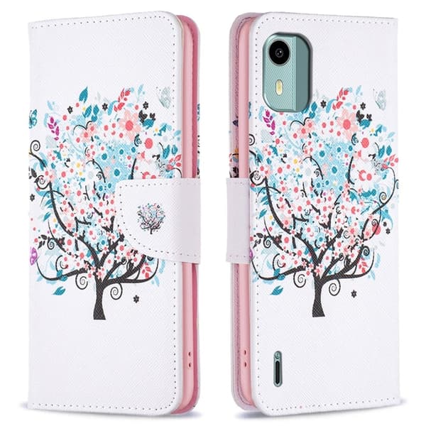 Wonderland Nokia C12 Plus / C12 / C12 Pro Flip Etui - Blomst Træ Pink