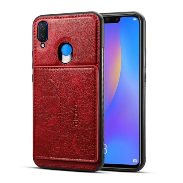 Huawei P Smart Plus beskyttelsesetui i kunstlæder med kortholder - Rød Red