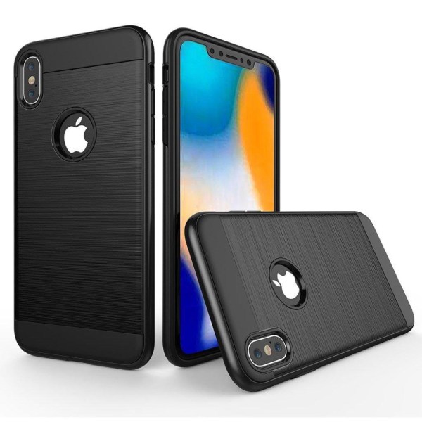 iPhone 9 Plus Harjattu Pintainen Hybriidi Muovinen Takasuoja Kuori - Musta Black