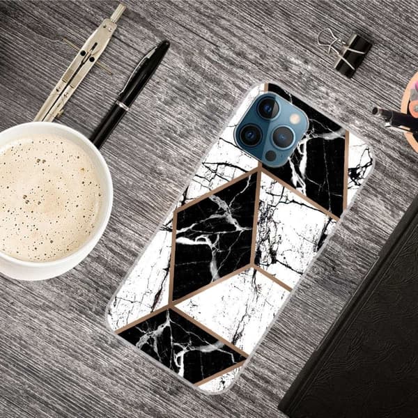 Marmormotiv iPhone 14 Pro Max skal - Svart Och Vit Diamant multifärg