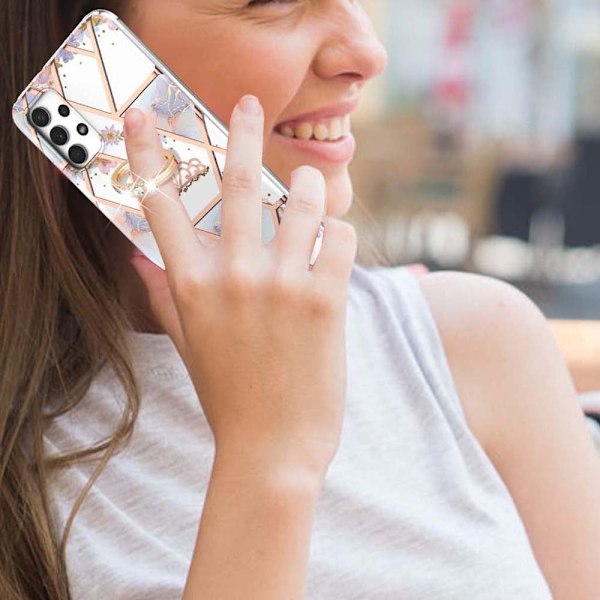 Marble Patterned Suojakuori With Ring Holder For Samsung Galaxy M32 5G / A32 5g - Kruunu Multicolor