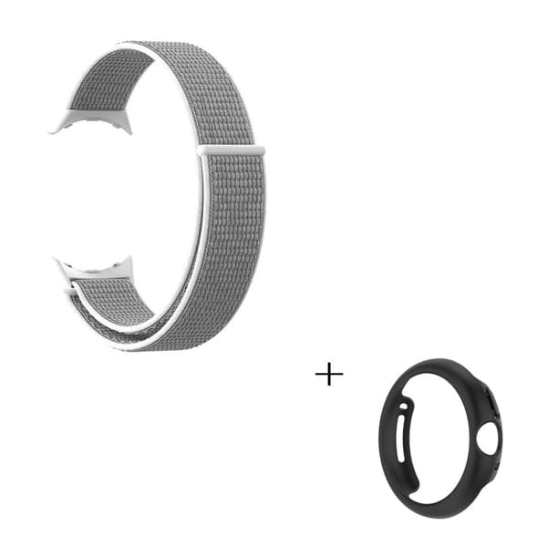 Elastiskt klockarmband i nylon med svart fodral för Google Pixel Watch - Grå / Vit Silvergrå