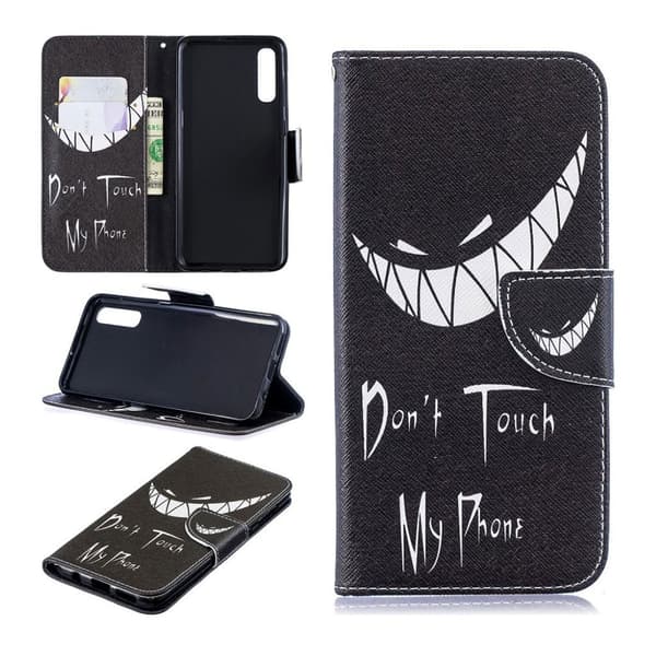 Samsung Galaxy A50 mønster læder etui - Do Not Touch My Phone Multicolor