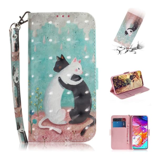 Samsung Galaxy A70 dekorationsmønstret lædercover - to katte Multicolor