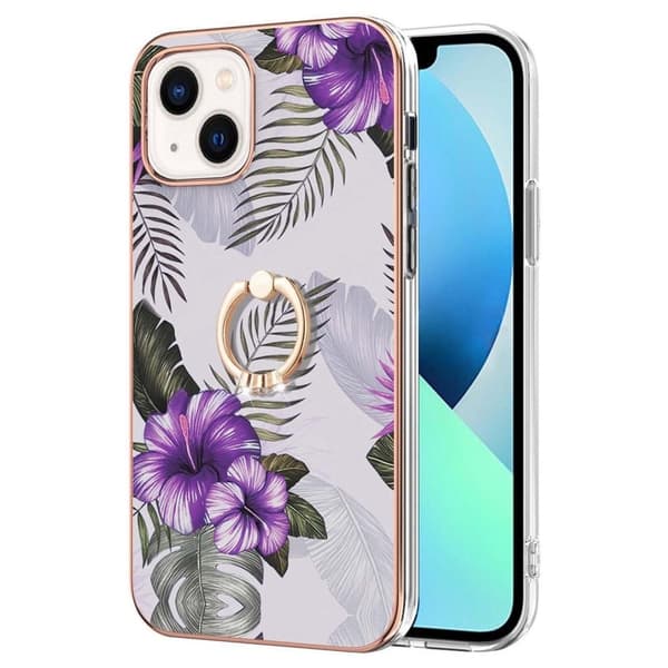 Marmormotiv iPhone 14 skal - Lila Blommor Lila