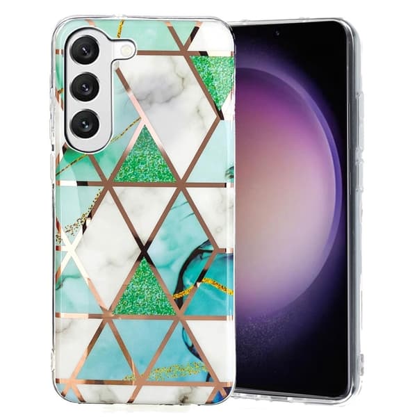 Deco Samsung Galaxy S23 Plus Etui - Electroplated Green / Hvid Marmor Green