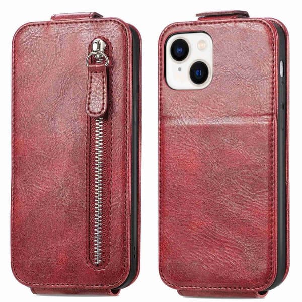 Vertical Flip Phone Etui med Zipper til iPhone 14 - Rød Red