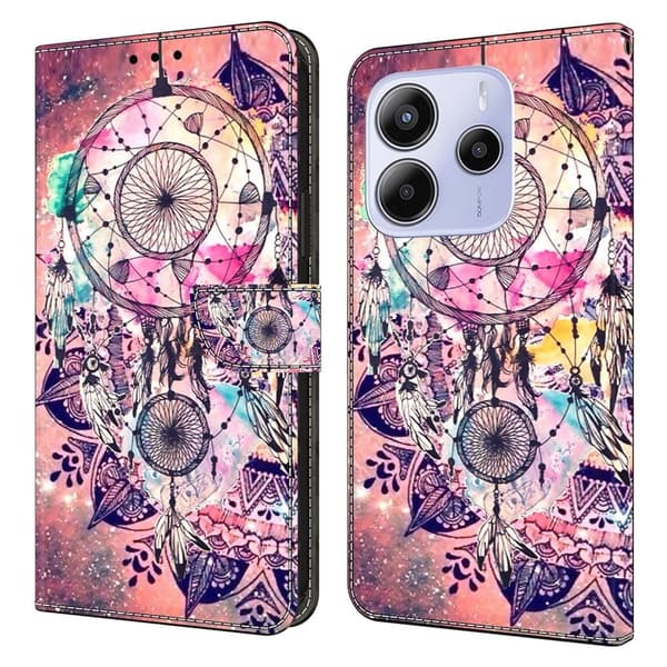 Xiaomi Redmi Note 14 5G Plånboksfodral Mönster Tryck Stativ Läder Flip Telefonskal - Vindspel Rosa