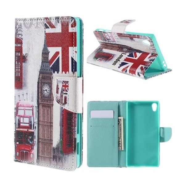 Moberg læder-etui med holder til Sony Xperia Z5 - Big Ben og busser i London Multicolor
