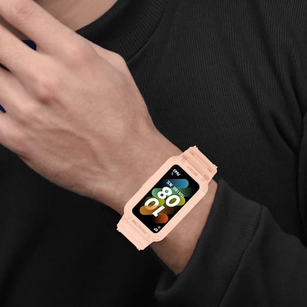 Huawei Band 7 / Honor Band 6 skyddsfodral med klockarmband - Rosa Rosa