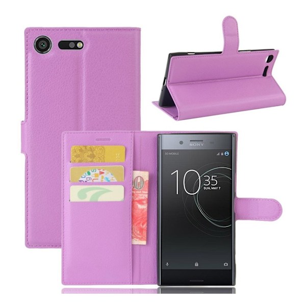 Sony Xperia XZ Premium Læder etui i litchi skind - Lilla Purple