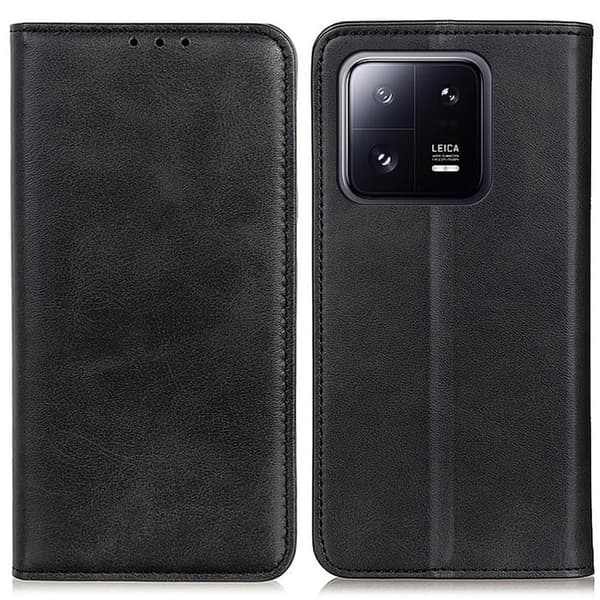 Flip Etui med Pung i Ægte Læder til Xiaomi 13 - Sort Black
