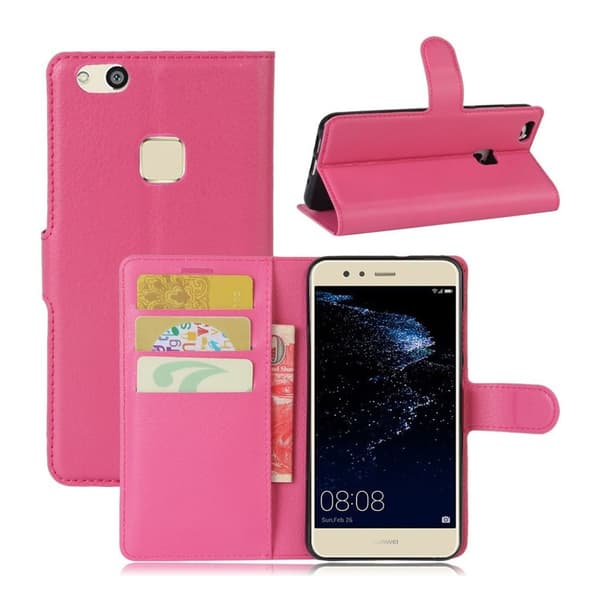 Huawei P10 Lite lychee textur läderfodral - Varm rosa Rosa