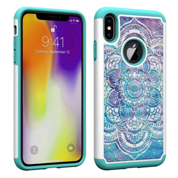 iPhone Xs Max mobilskal plast silikon tryckmotiv strasstenar – Mandala blomma multifärg