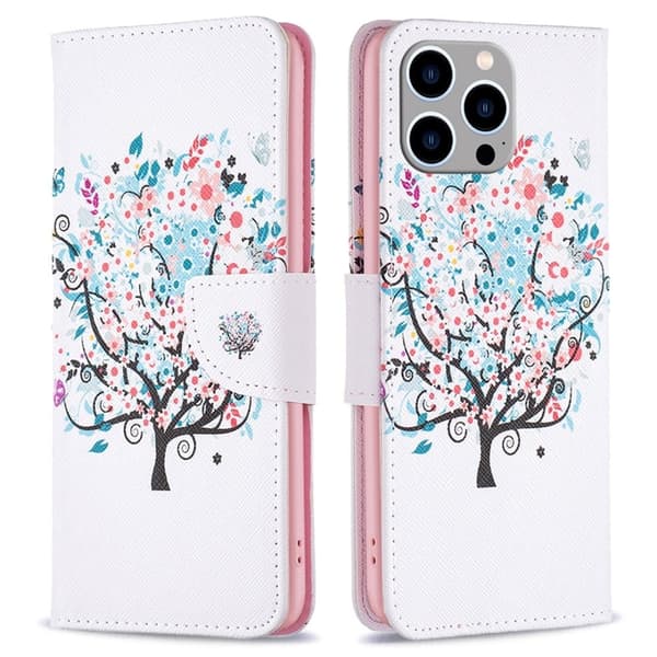 Wonderland iPhone 15 Pro Max flip etui - Blomstertræ Pink